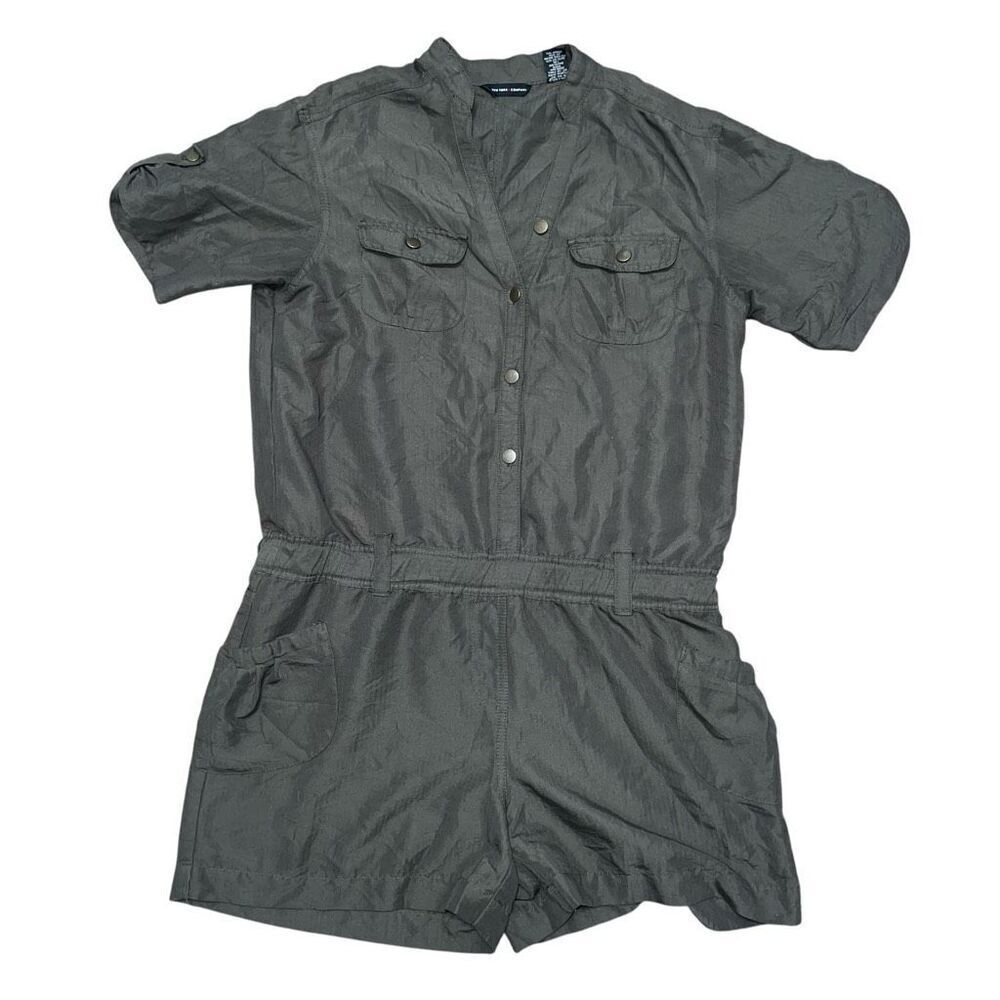 NEW YORK & COMPANY Green Button Up Romper Size L